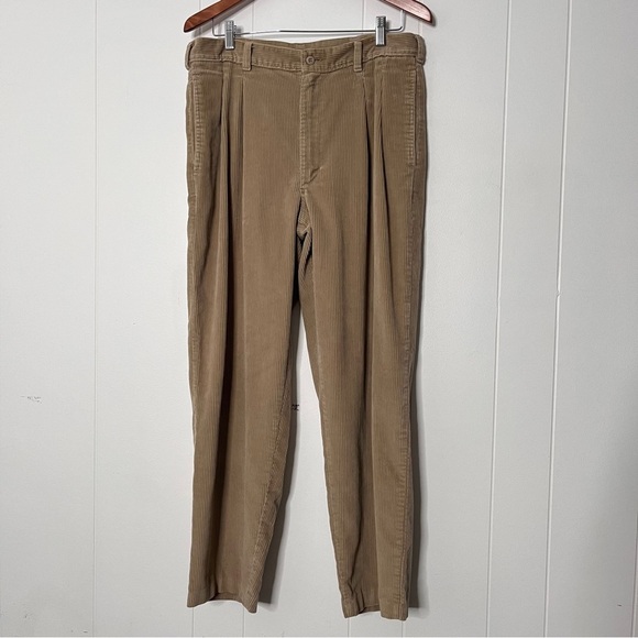 Vintage L.L. Bean Rangeley Tan Corduroy Pants Pleated Men's 34x32 made in USA - Picture 1 of 12